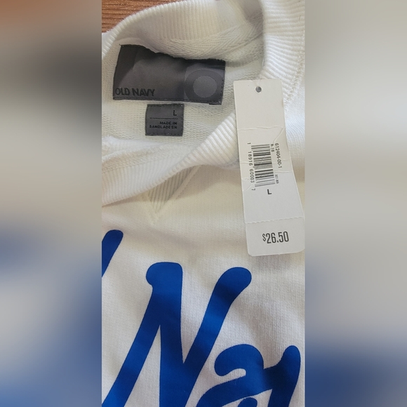 Old Navy Men's Crewneck Sweater in White with Blue Logo - Picture 2 of 4